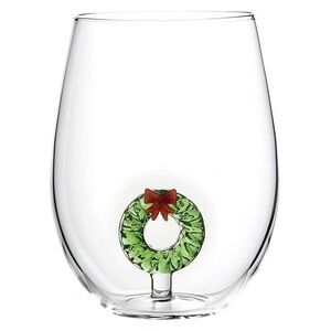 Slant stemless wine glass with wreath inside/20 ounce - NWT